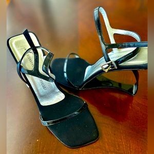 Giuseppe Zanotti Design Vicini New Black Heels Wedge Leather Stripe Sandals Sz 8